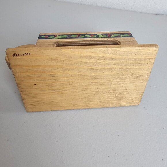 Vtg Hand Painted Wooden Match Holder Candle Stick Santa Folk Art Signed R Wells - Picture 5 of 8